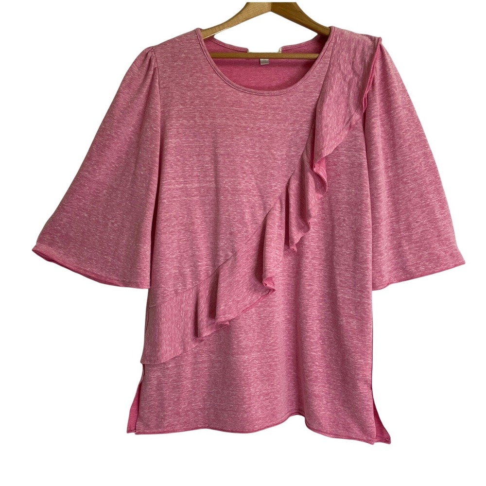 Weekend Suzanne Betro Ruffle Bell Sleeve Top Womens Medium Pink